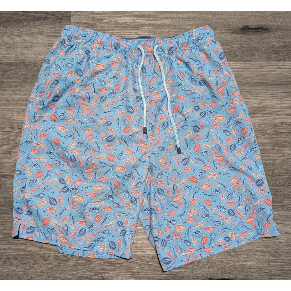 Peter Millar Seaside Collection Men's Blue Drawstring Crabs Swim Trunks Size M